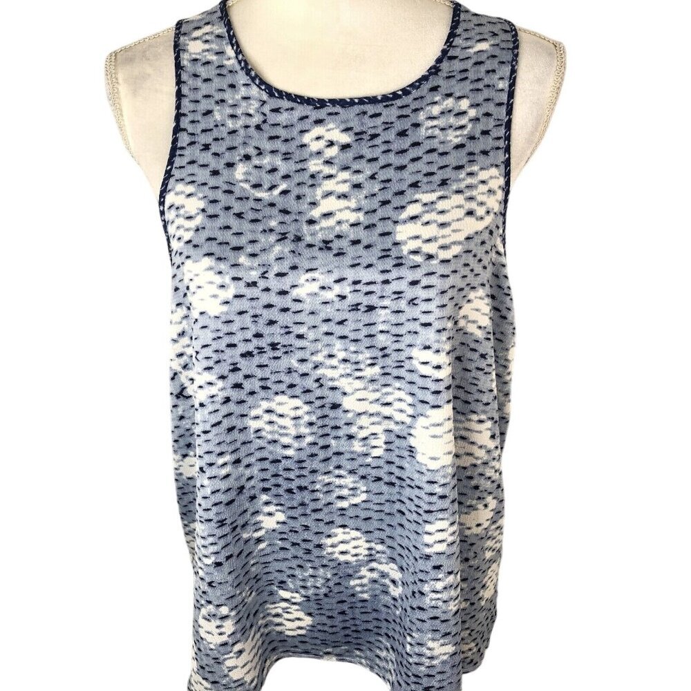 Lou & Grey Womens Sleeveless Top Size Large Blue Textured Open Tie Back - Picture 2 of 15